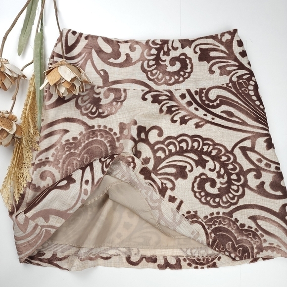 ❣️ Sevier Skirts Textured Beige Brown Paisley Velour Skirt Sz S - Picture 2 of 11